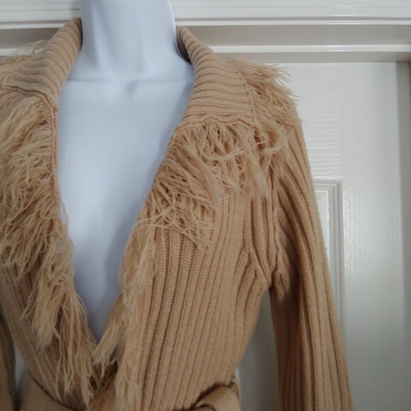 Charlotte Russe Ribbed Belted Fringe Cardigan Boho Y2k Grunge Indie Festival M - Picture 4 of 11